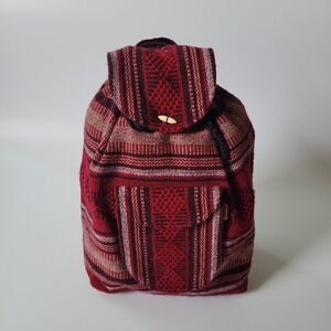 Pinzon Hippie Gear Backpack Burgundy Stripe Woven Textile Mexican Bag Bohemian